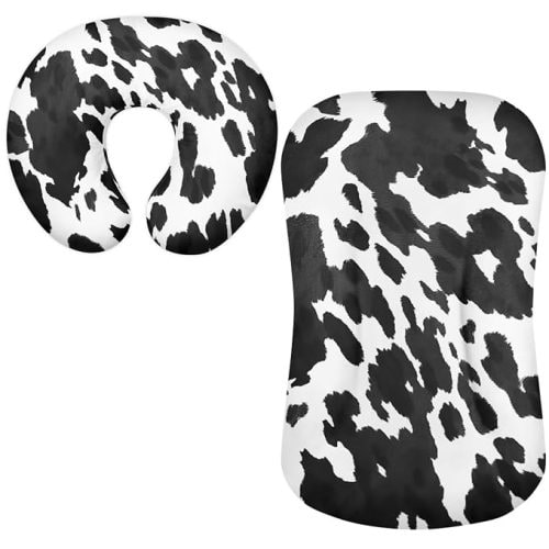Cow Print Baby Lounger Covers Breathable & Portable Infant Lounger Case Stylish Nursing Pillow Covers U-Shaped Breastfeeding Pillowcase 2 Pieces Black White