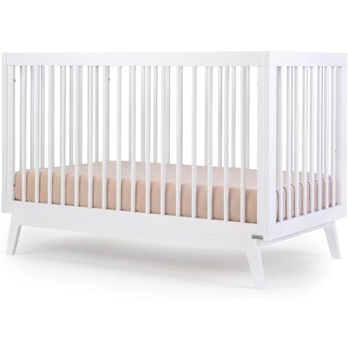 dadada Baby Soho 3-in-1 Convertible Wooden Crib to Toddler Bed - Made in Italy, GREENGUARD Gold Certified, Baby-Safe Finish, Handcrafted Beechwood, Modern Design, 3 Adjustable Heights (White)