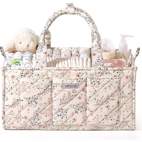 Diaper Caddy Organizer for Baby Essentials – Storage Basket with Compartments, Shoulder Strap & Stroller Hooks – All-in-One Multifunctional Nursery Baby Shower Gifts Bags