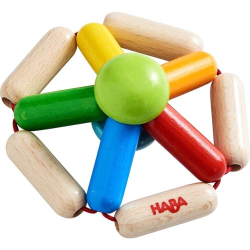 HABA Wooden Carousel Grasping Toy Baby Rattle and Teether, Sensory Toy for Babies 6-18 Months, German-Made Baby Gift & Teething Ring