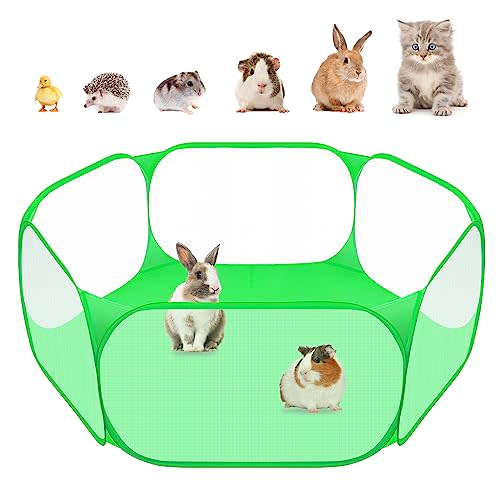 Amakunft Small Animal Playpen, Pop-Up Portable Play Yard for Guinea Pigs, Rabbits, Hamsters, Hedgehogs, Foldable Exercise Fence with Breathable Mesh for Indoor Outdoor Use