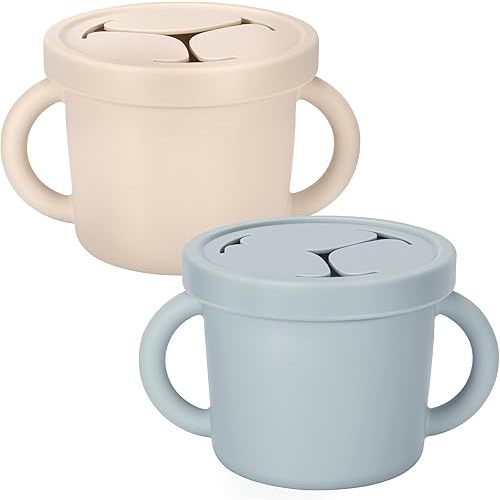 Snack Containers, Silicone Food Grade Silicone Cups, Toddler Snack Container Cups with Handles and Lid for Toddlers (Color 2)