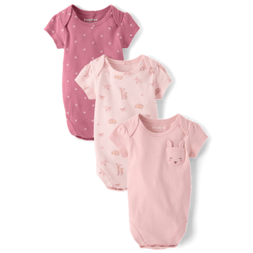 Baby Girls Embroidered Deer Bodysuit 3-Pack - Pink