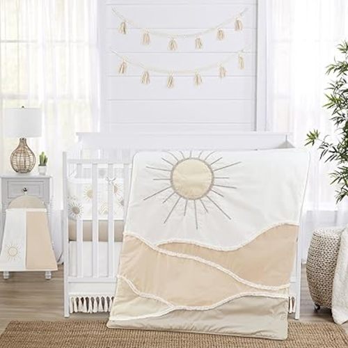 Sweet JoJo Designs Boho Desert Sun Taupe Boy Girl Gender Neutral Baby Crib Bedding Set Infant Nursery Room BreathableBaby Breathable Mesh Crib Liner Blanket Fitted Sheet Skirt 6p Beige Ivory Bohemian