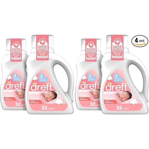 Dreft Newborn Baby Liquid Laundry Detergent,Gentle on Sensitive Skin,HE Compatible,32 loads each,(Pack of 4)