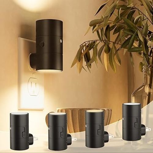 NIORSUN Night Lights Plug Into Wall,Plug in Night Light with 3 Light Modes,Ultra-Slim Design,Dusk to Dawn Sensor,0-100LM Dimmable Night Light for Hallway Bathroom Stairway Bedroom,Black,4 Pack