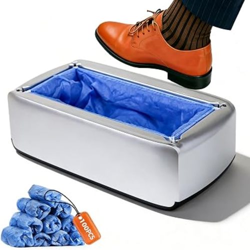 Automatic Shoe Cover Dispenser with 200 PCS Disposable Boot Covers, Hands-Free Step-On Machine, No Electricity, Non-Slip & Reusable, Fits Most Sizes for Home Office Lab & Medical Use