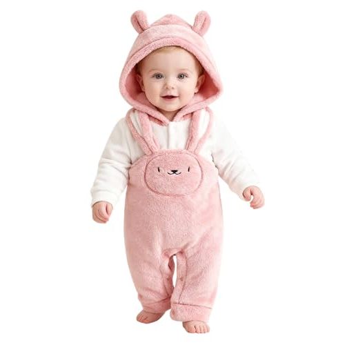 Adorable Warm Baby Rabbit Romper Set with Hat Stylish 2 Piece Fall Winter Outfit for 0-18M Infant Girls