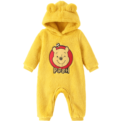 Disney Winnie the Pooh Baby Boys Girls Fuzzy Fleece Hooded Romper One-piece Outfit Holiday Gifts
