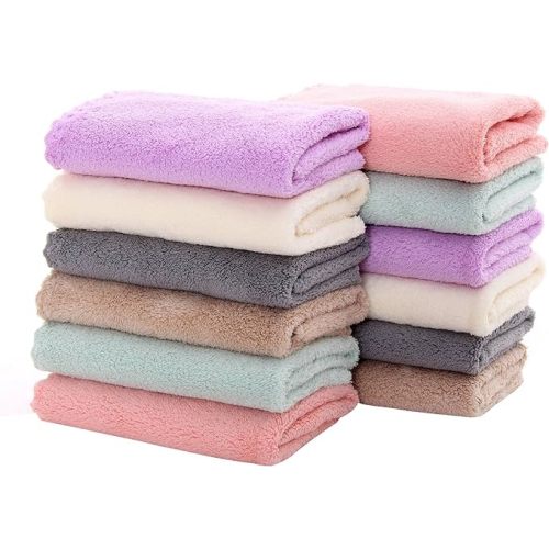 12 Pack Baby Washcloths - Extra Absorbent and Soft Wash Clothes for Newborns, Infants and Toddlers - Suitable for Baby Skin and New Born - Microfiber Coral Fleece 12x12 Inches, Multicolored