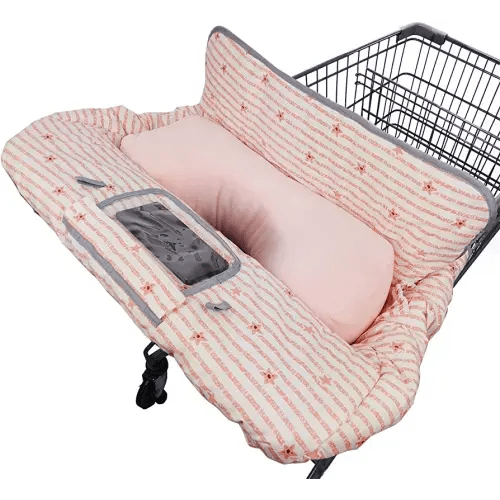 Shopping Cart Cover for Baby/Toddler 2-in-1 High Chair Cover, Easy Attach & Remove, with Cellphone Holder, Pink Strip Star