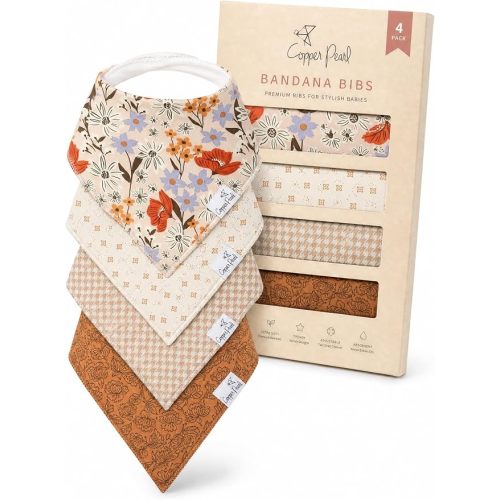 Copper Pearl Baby Bibs 4 Pack, Bandana Drool Bibs for Baby Girl & Boy, Soft Cotton Bibs for Drooling and Teething