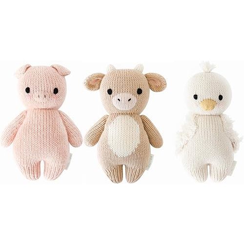 cuddle + kind Baby Animal Bundle - Baby Piglet, Baby Cow (Jersey), Baby Gosling - Set of 3 Lovingly Handcrafted, Fair Trade, Heirloom Quality