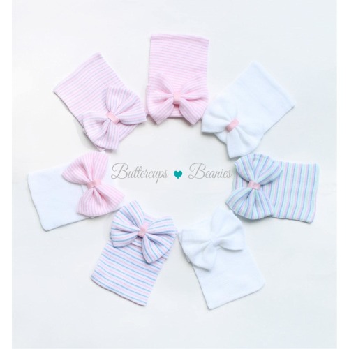 Fitted Newborn Hospital Hat: Baby Girl Bow Beanie