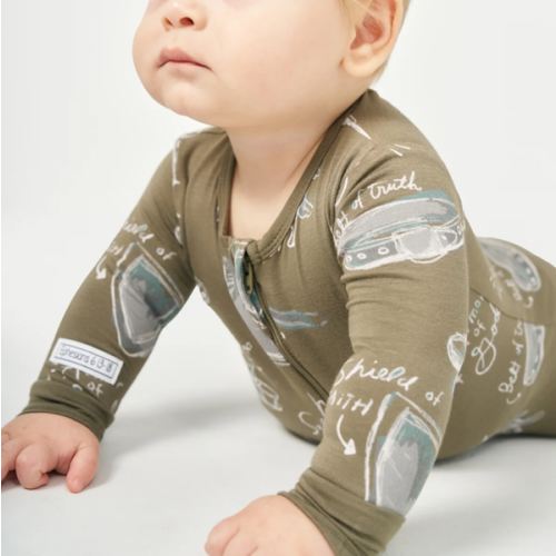 Armor of God Green PJ Footed Onesie Bamboo