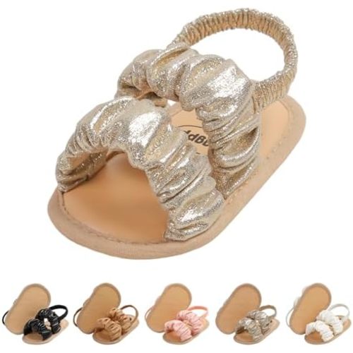 CoKate Baby Girls Sandals Ruffle Bowknot Premium Soft Sole Anti-Slip Open Toe Breathable Summer Outdoor First Walker Shoes Baby Sandals 0-3 months girls
