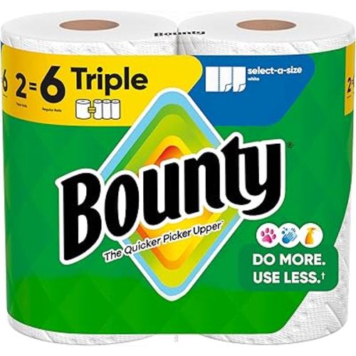 Bounty Select-A-Size Paper Towels, White, 2 Triple Rolls = 6 Regular Rolls