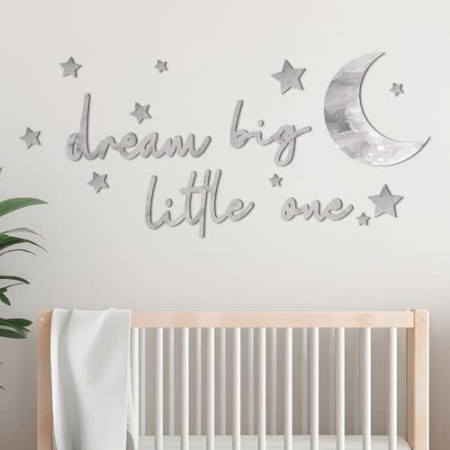 Briwooody 15 Pcs Moon and Stars Nursery Decor Dream Big Little One Wall Decor Boho Neutral Babyroom Wall Art Nursery Sign for Boys Girls Bedroom Home Farmhouse Living Playroom(Gray)