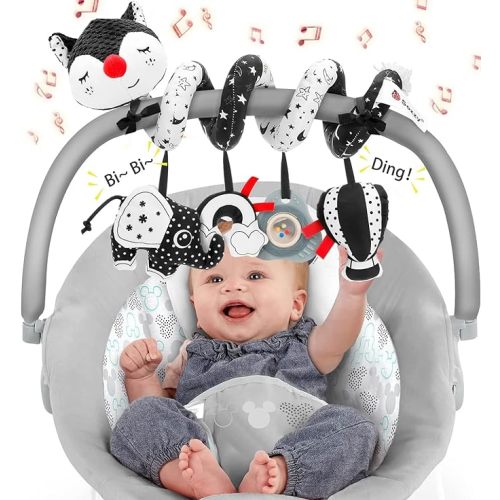 FPVERA Car Seat and Stroller Toys - Black and White Car Seat Toy High Contrast Baby Toys, Baby Plush Spiral Activity Toy for Crib Mobile, Newborn Sensory Toy Best Gift for 0 3 6 9 12 Months Infants