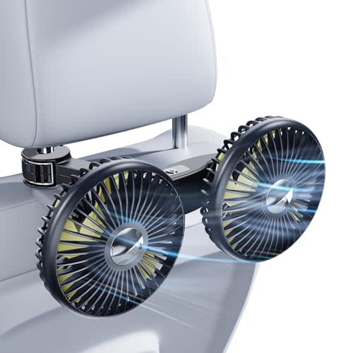 NIFBANG Dual Head Car Fan for Backseat,Battery Powered USB C Rechargeable Car Back Seat Fans for Kids Baby Dog,360° Rotatable 3 Speeds Rear Headrest Cooling Fans,Carseat Cooler Fan That Blow Cold Air