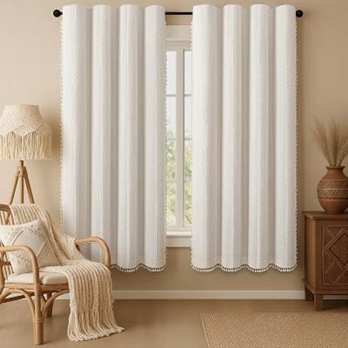80% Boho Blackout Curtains 72 Inch Linen Blend Drapes 2 Panels