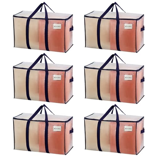 VENO 6 Pack Moving Bags, Heavy Duty, Moving Boxes Alternative, Packing Storage Supplies for Dorm Room Essentials with Zipper for Clothes, Extra Large Totes for Packaging (Clear, 6 Pack)