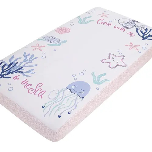 NoJo Mermaid Lagoon Pink, Blue, and White Come with me to The Sea 100% Cotton Photo Op Fitted Crib Sheet