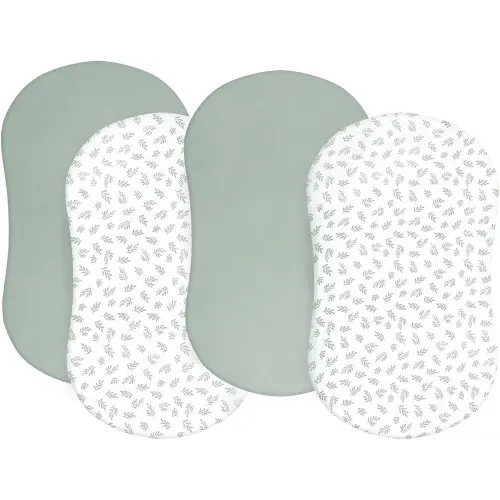 Bassinet Fitted Sheet(18" x 30"), 4 Pack Fit for Halo Bassinest Swivel & Flex Sleeper, Green Leaf