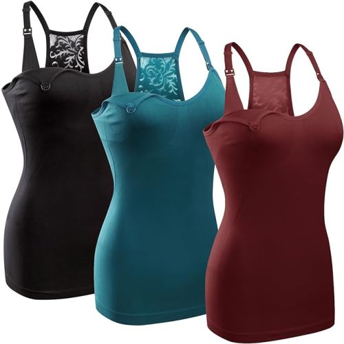 GXXGE 4Pack Women's Nursing Tank Top Cami Nursing Maternity Bra Breastfeeding Shirts with Adjustable Straps