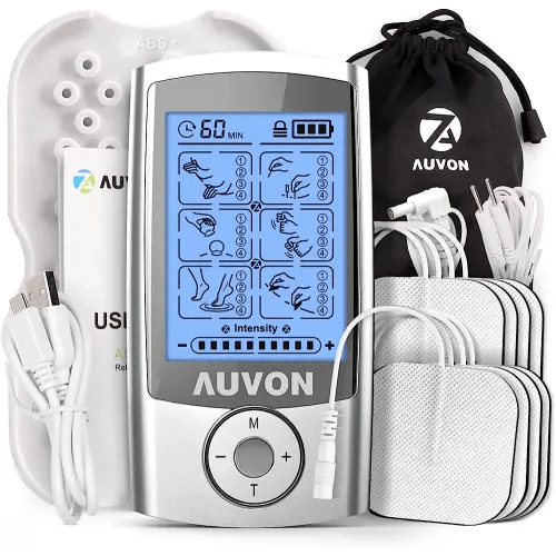 AUVON Rechargeable TENS Unit Muscle Stimulator, 24 Modes 4th Gen TENS Machine with 8pcs 2"x2" Premium Electrode Pads for Pain Relief