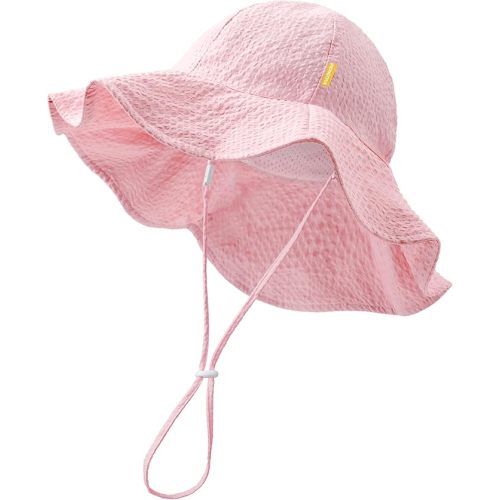 HONGTEYA Baby Sun Hat Toddler Girl Beach Hat Adjustable Outdoor Summer Hat UPF 50+ Sun Protection Wide Brim Infant Kids