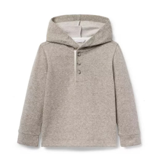 Boy Light Brown Heather Herringbone Hooded Sweatshirt by Janie and Jack