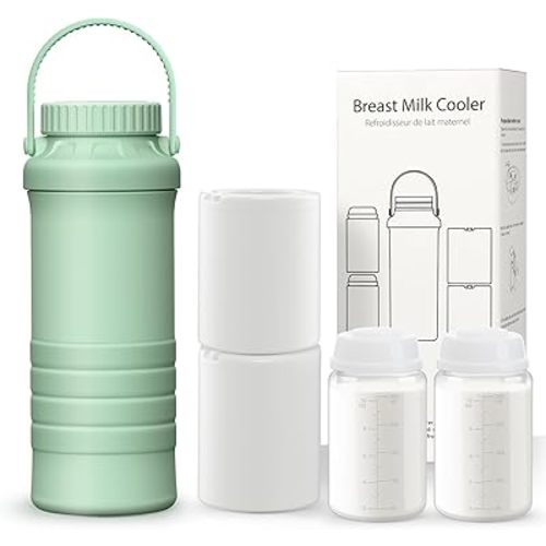 22oz Portable Breastmilk Cooler Bottle, Stainless Steel Breast Milk Chiller, 360° Total Cooling for 24 Hours, Stainless Steel Cooler with 2pcs Baby Bottles for Breastmilk Storage