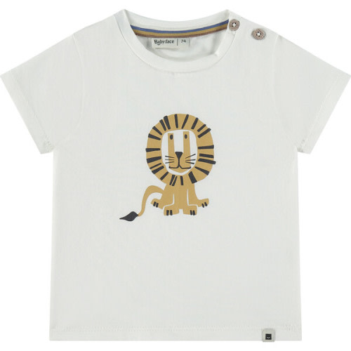 Lion Print Round Neck Short Sleeve T-Shirt, Milk - Babyface Tops | Maisonette