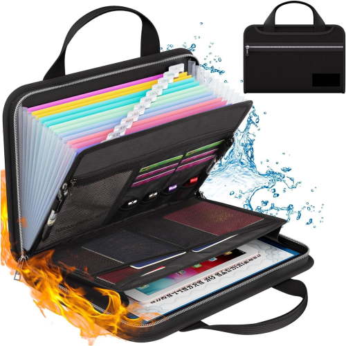 Fireproof Accordion File Folder, Heavy-Duty Document Organizer, Waterproof Material, Durable Handle, for office/Students, Secure Storage, Exam Paper Pouch, Travel-Friendly, Compact Design, SouMaox