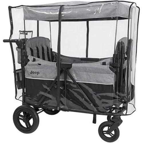 Rain Cover for The Jeep Wrangler Deluxe 4 Seater by SASHA'S – Clear, Maximum Coverage, (Stroller Wagon Not Included)