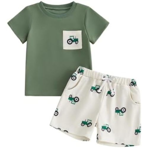 Toddler Baby Boy Summer Clothes Short Sleeve Raccoon Print T-Shirt Tops Joggers Shorts Set 2Pcs Little Boys Outfit