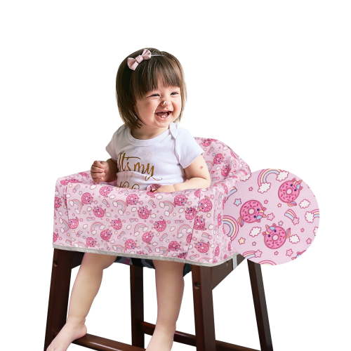 Solfres Dual-Belt High Chair Cover, Baby High Chair Cover, Upgrade Version, for Wooden or Restaurant High Chair, Sturdy and Robust Material, Rainbow Unicorn Donut