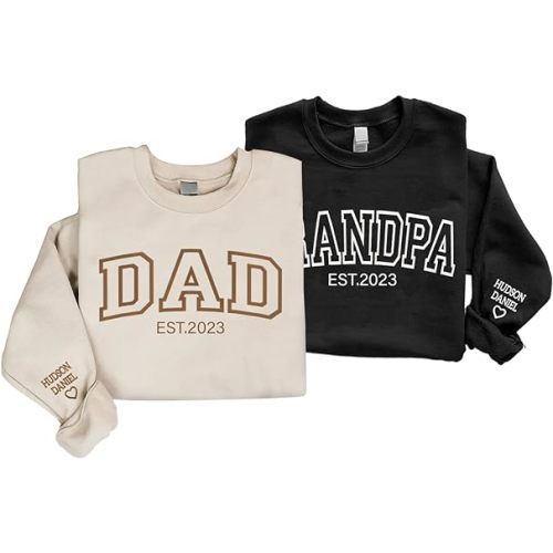 Personalized Embroidered Dad Sweatshirt, Custom Dad Est Shirt with Kids Names on Sleeve, Grandpa Papa Shirt, Fathers Day Shirt Gift for New Dad, Christmas Dad Grandpa Gift, Grandpa Sweatshirt