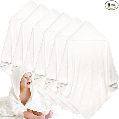Chumia 6 Pack Baby Bath Towel Coral Fleece Soft Absorbent Newborn Hooded Towel for Kid 30 x 30 Inch Toddler Bath Blanket for Babies Infant Shower Gift(White)