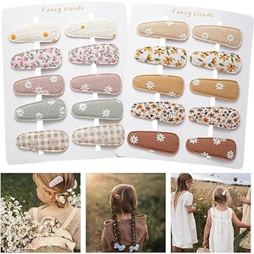 Fancy Clouds 20 Pack Baby Hair Clips for Girls Toddler,Neutral Fully Lined Fabric Snap Clips Pins With Flower print,Handmade Hair Accessories Barrettes for School Age Kids Children Women Gifts