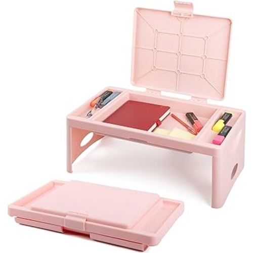 Loddie Doddie Portable Folding Lap Desk - Blush, Plastic & Steel - Travel Tray & Floor Table - Storage Pocket & Accessory Trays for Lap Table - Fits Most Laptops as Laptop Desk for Bed