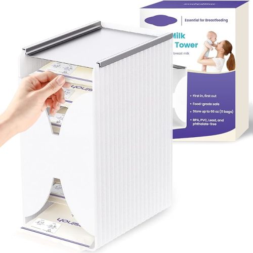 Freeze Organizer and Tower for Breastmilk Storage Bags, First-in First-Out Container Storing System with Quick-Freeze Tray to Freezing Breastmilk, Reusable and Breastfeeding Essentials