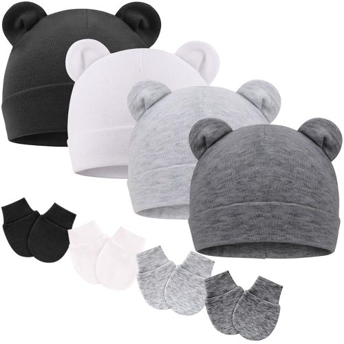 DRESHOW BQUBO Newborn Baby Hats Mittens Set for Boys Girls Hospital Hat Beanie Infant Caps Baby Gloves