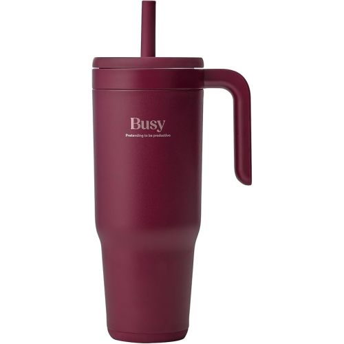 REDUCE Chiller Vacuum Insulated 40 oz Tumbler with Spill-Proof Silicone Straw - Sustainable Tritan Lid with Water Intake Markers - Soft Sit Base Travel Mug - Dishwasher Safe - Cheeky Cherry