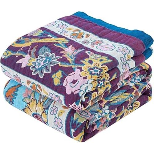 XIBLC Fall Blanket for Bed, 100% Cotton Soft Rustic Boho Throw Blanket Quilt, 50"x60" Farmhouse Decor Bed Flower Blankets, Light Weight Reversible Bohemian Throw Quilt