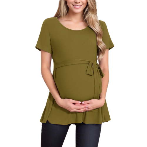 Short Sleeve Maternity Clothes for Women Tie Front Maternity Tops Pregnancy Shirts