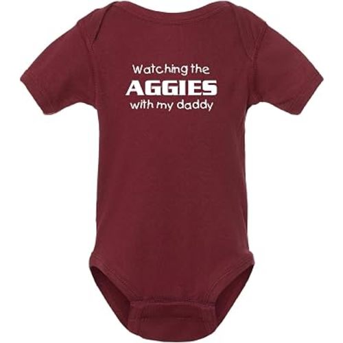 Curiositees Watching the Aggies with my Daddy Fan Baby Jersey Bodysuit Outfit - Maroon