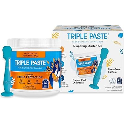 Triple Paste Diaper Rash Cream and Spatula Bundle - 16 oz Overnight Zinc Oxide Ointment and Spatula, Soothe and Prevent Rash with a Pediatrician-Recommended Hypoallergenic Formula for Daily Protection