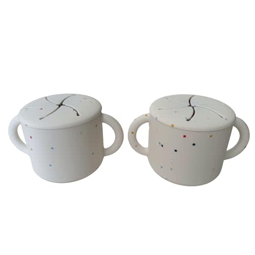 WeeSprout Snack Containers, Food Grade Silicone Cups, Spill-Proof Tops For Toddlers and Babies, Premium Hard Plastic Travel Lids, Dishwasher Safe, Set of 2 Snack Catchers